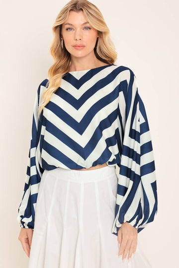 Blusa Estampado Rayas Manga Abullonada