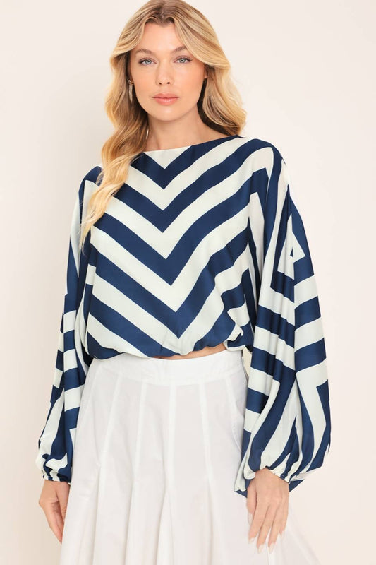 Blusa Estampado Rayas Manga Abullonada