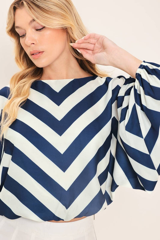 Blusa Estampado Rayas Manga Abullonada