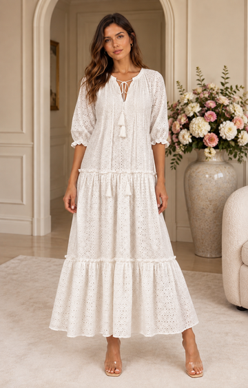 Vestido Bordado Marfil