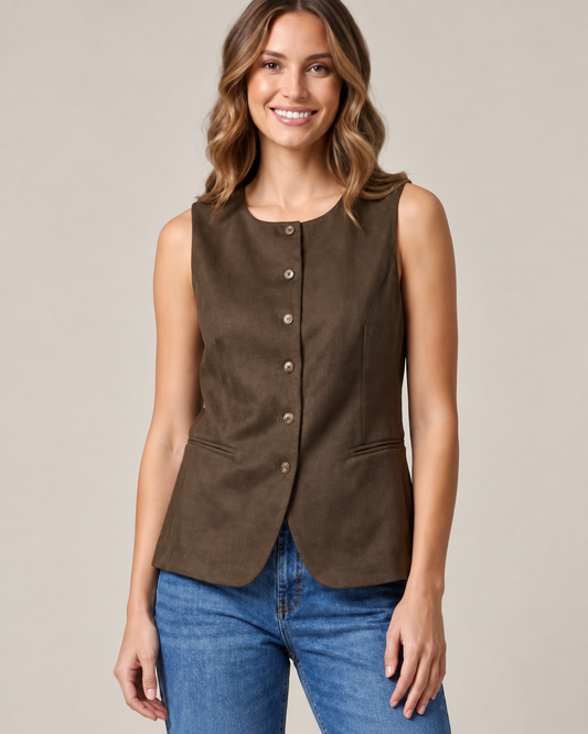 Blusa Chaleco Gamuza Chocolate