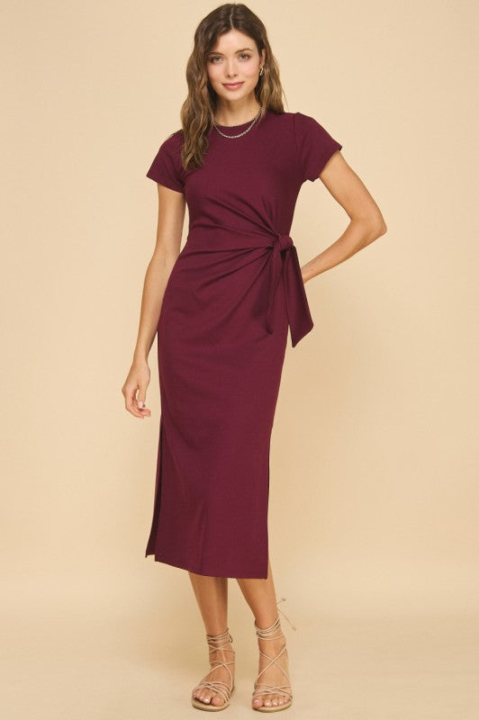 Vestido Mido Nudo Vino