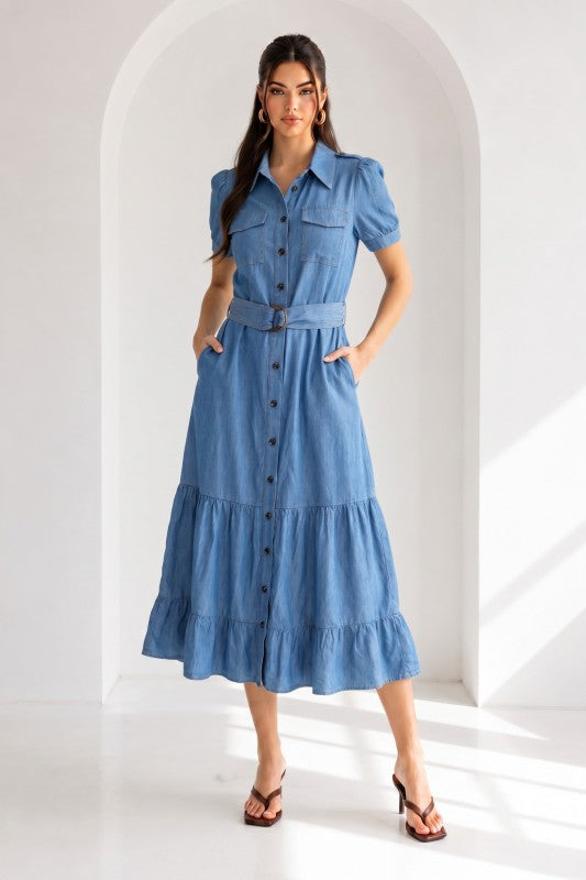 Vestido Midi Denim con Cinto