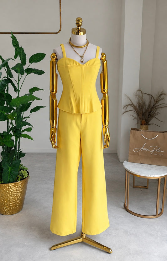 Set Soleil | Corset + Pantalón Palazzo Amarillo