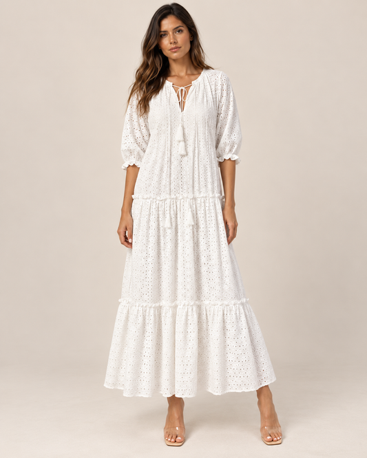 Vestido Bordado Marfil
