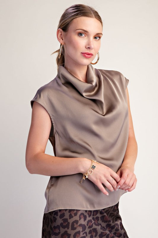 Blusa Satinada Elegante Taupe