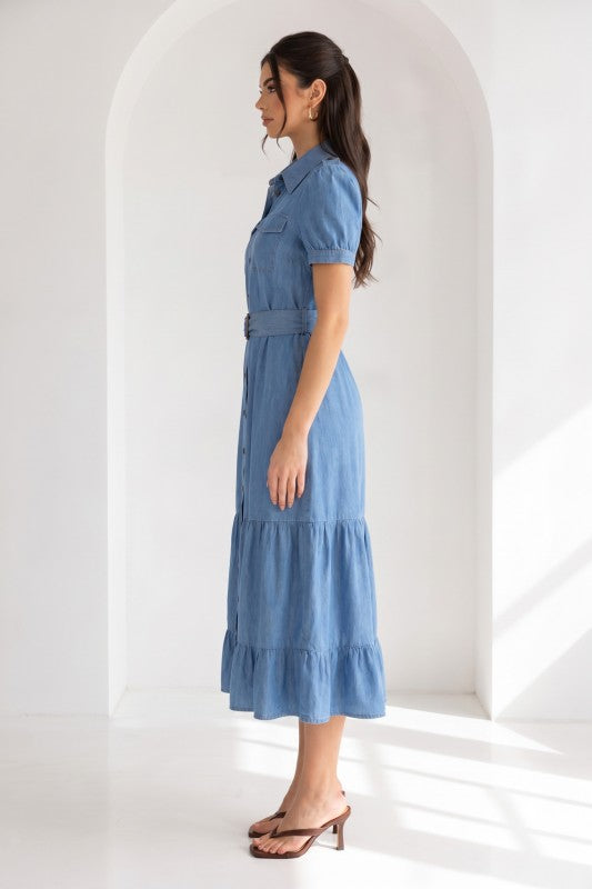 Vestido Midi Denim con Cinto