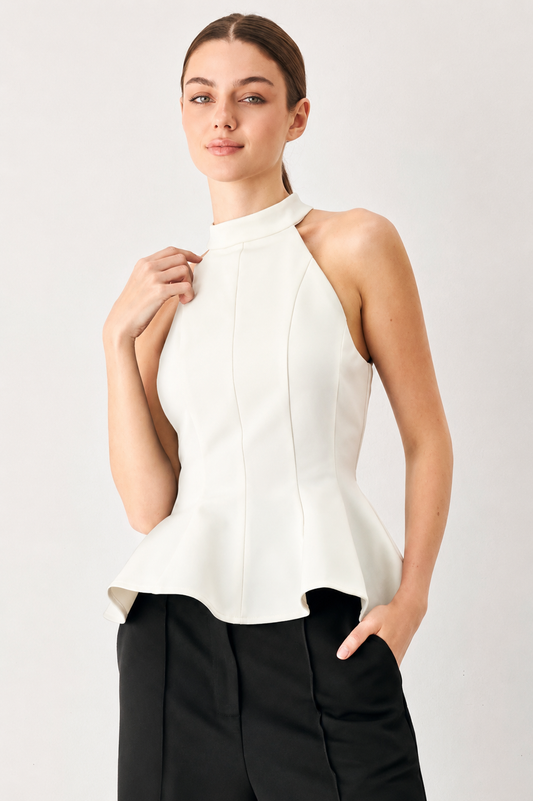 Blusa Halter Peplum Ivory