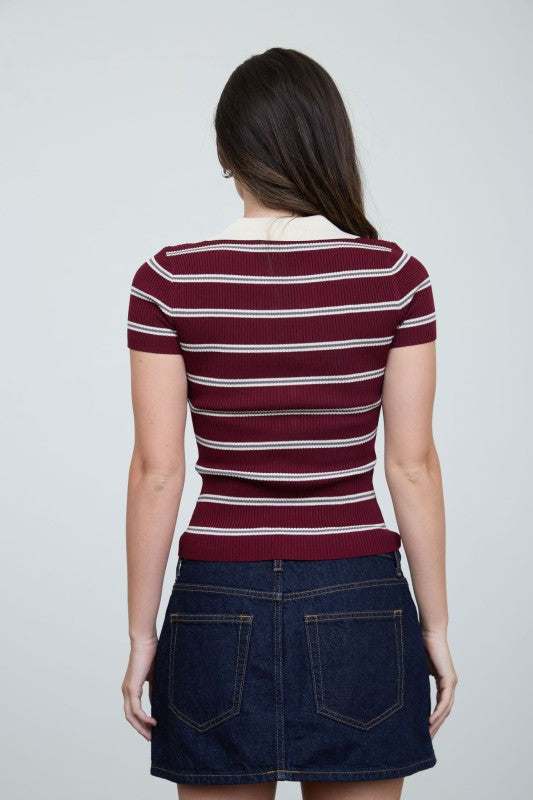 Blusa Tejida Polo Burdeos
