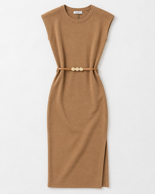 Vestido Midi Solido Camel