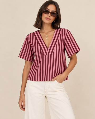 Blusa de Rayas Rosa Burdeos