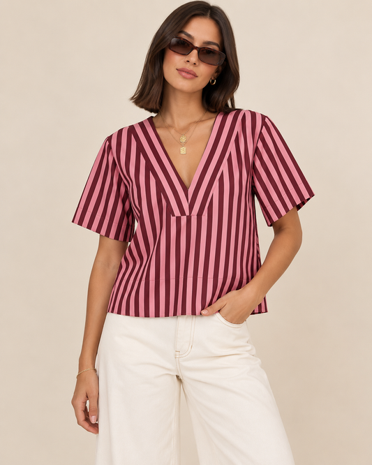 Blusa de Rayas Rosa Burdeos
