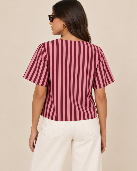Blusa de Rayas Rosa Burdeos
