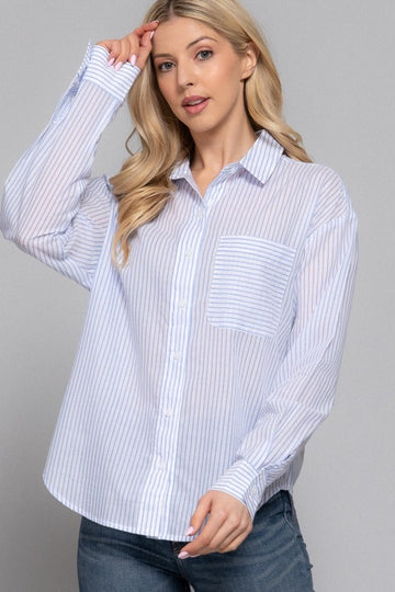 Camisa de Algodón Rayas Azul Cielo