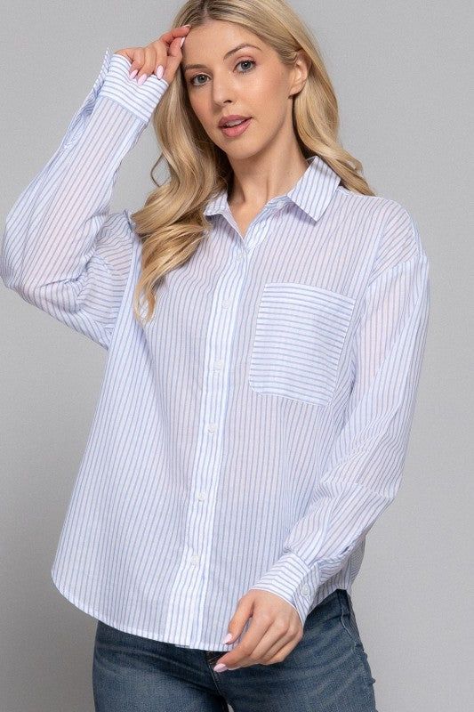 Camisa de Algodón Rayas Azul Cielo