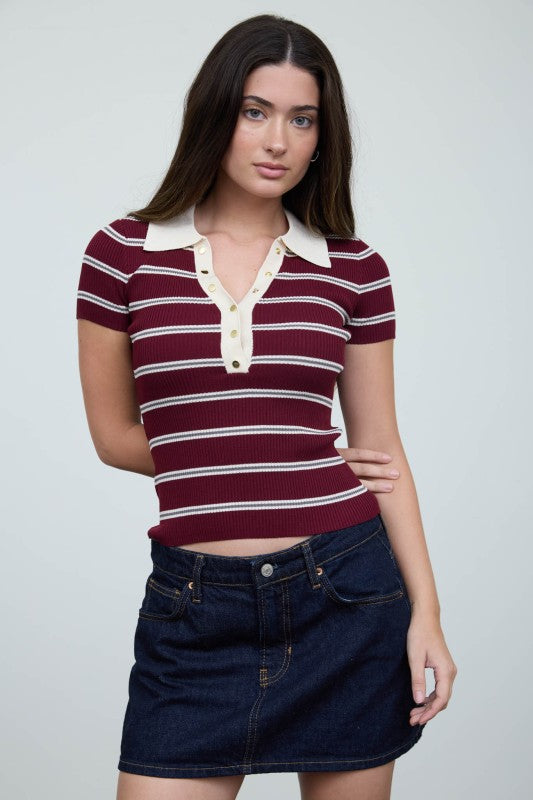 Blusa Tejida Polo Burdeos