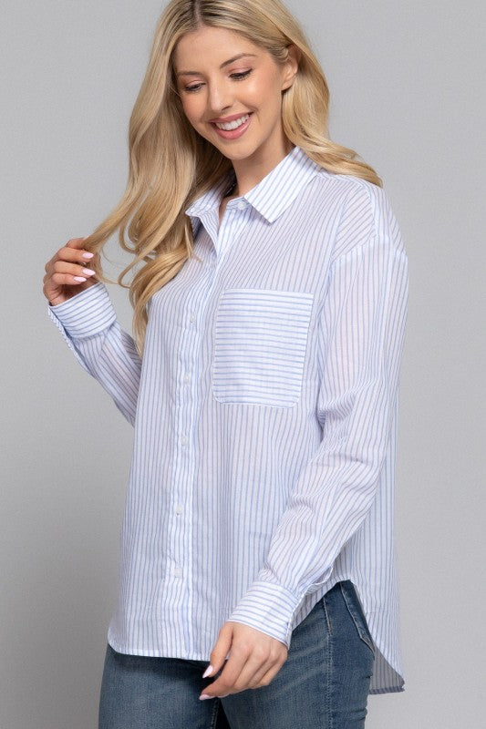 Camisa de Algodón Rayas Azul Cielo