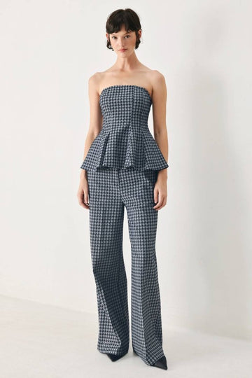 Conjunto Emilia Pata de Gallo | Top Peplum Strapless + Pantalón Palazzoo