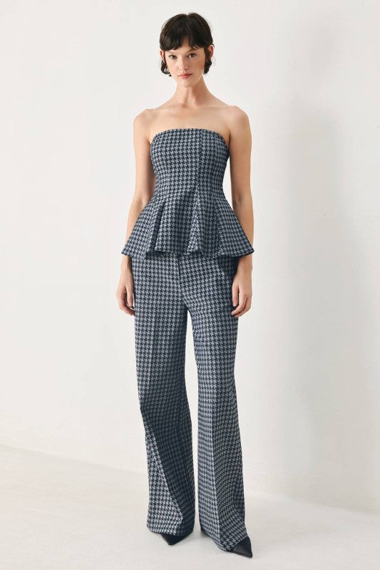 Conjunto Emilia Pata de Gallo | Top Peplum Strapless + Pantalón Palazzoo