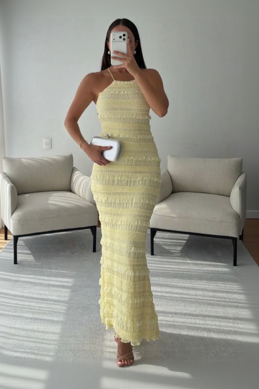 Vestido Midi Soleil Amarillo Pastel