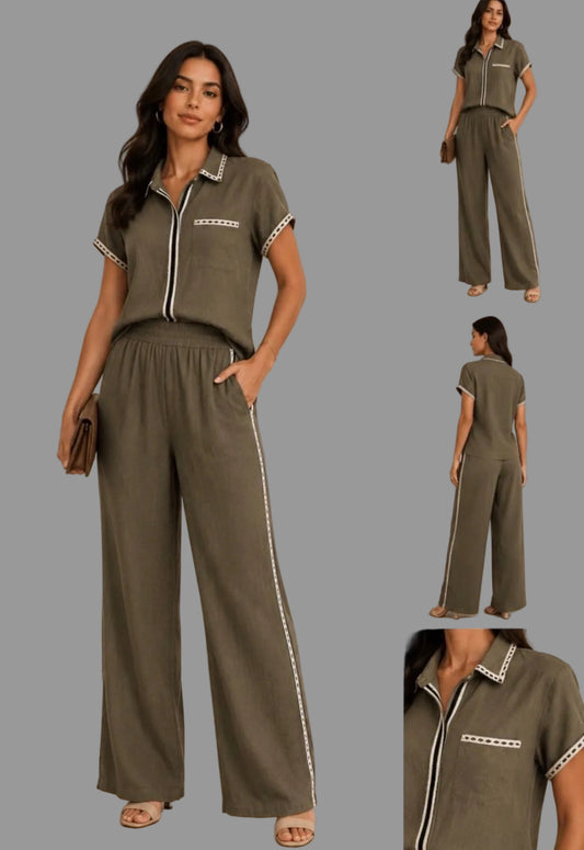 Set de lino verde olivo